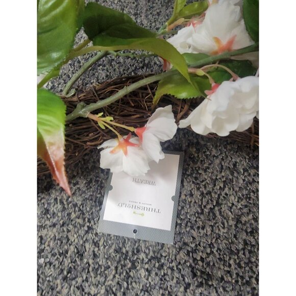 Spring Floral Wreath With Cherry Blossom & Green Leaves For Home Decor By Thresh - Picture 2 of 2